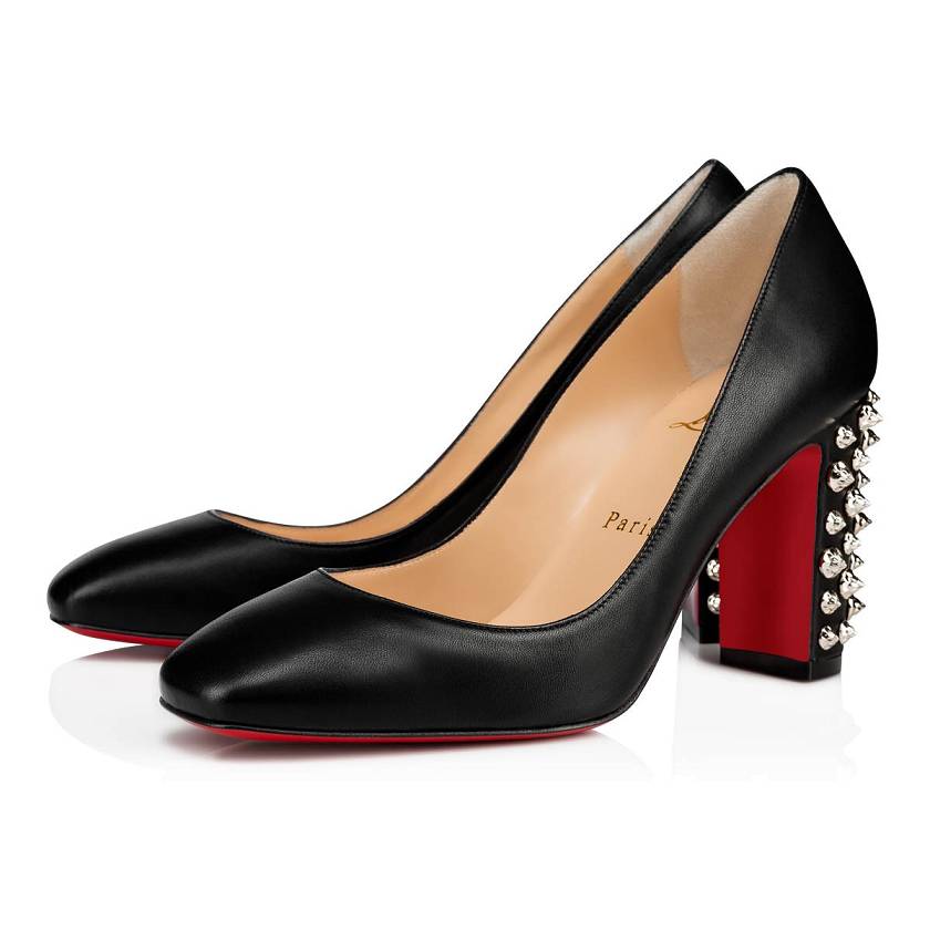 Women's Christian Louboutin Donna Stud Spikes 85mm Leather Pumps - Black/Silver [9316-245]